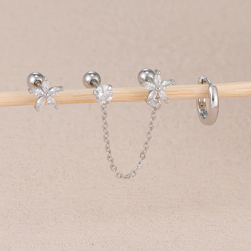 3PCS Zircon Flower Ear Stud Earrings