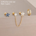 3PCS Zircon Flower Ear Stud Earrings