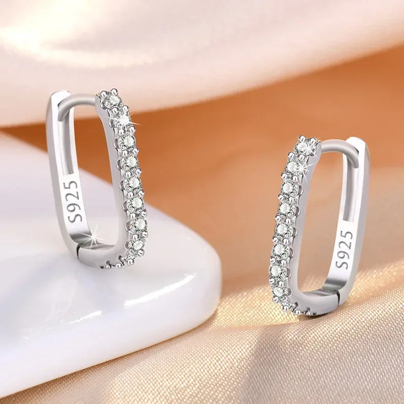 925 Sterling Silver Crystal Fashion Hoop Earrings