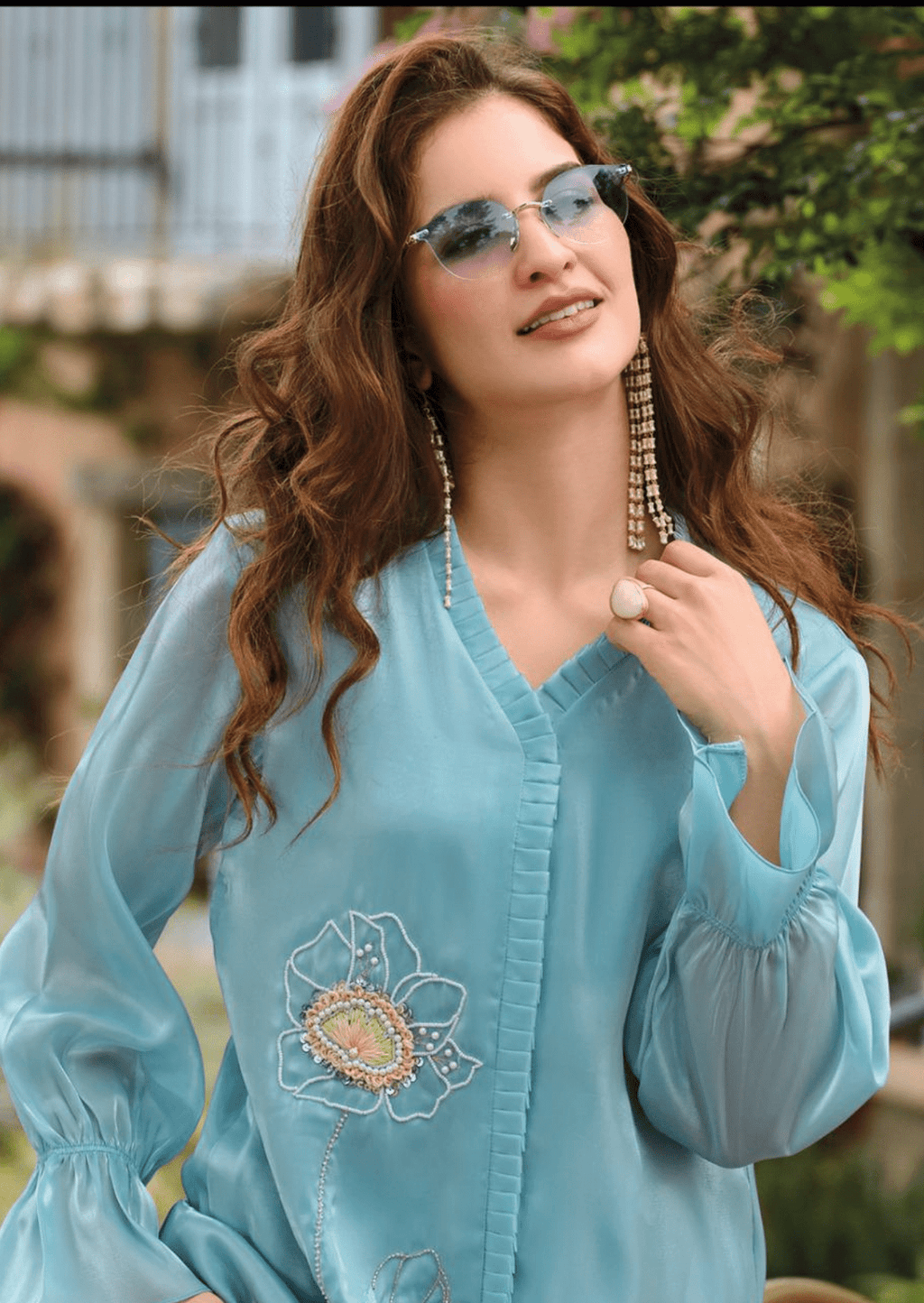 Aqua Grace Floral Silk Co-Ord Set