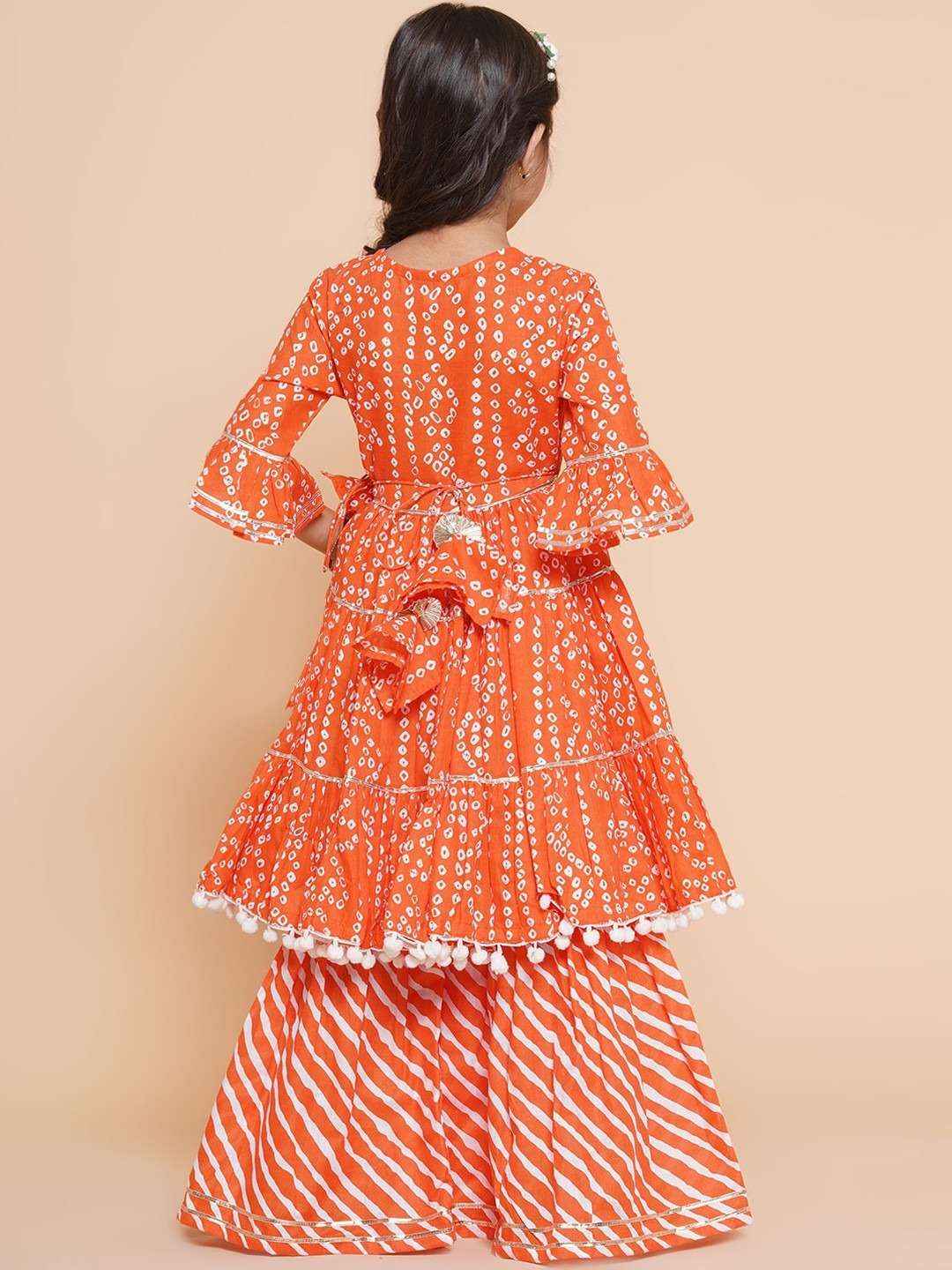 Leheriya Bandhej Magic Orange Wrap Kurta & Palazzo Set